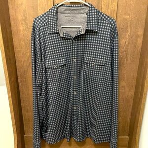 Johnston & Murphy Double Layer Button-Front Knit - Blue/Grey Check Pattern - XL